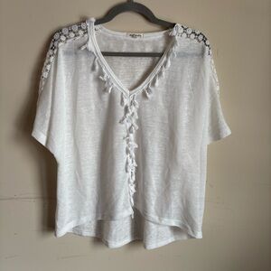 Elegant White Women's Blouse with Tassel Accents